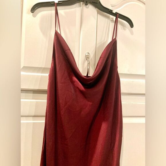 RESET by Jane Florence Satin Burgundy Cowl Neck Cami Slip Dress Size Large - Picture 3 of 16